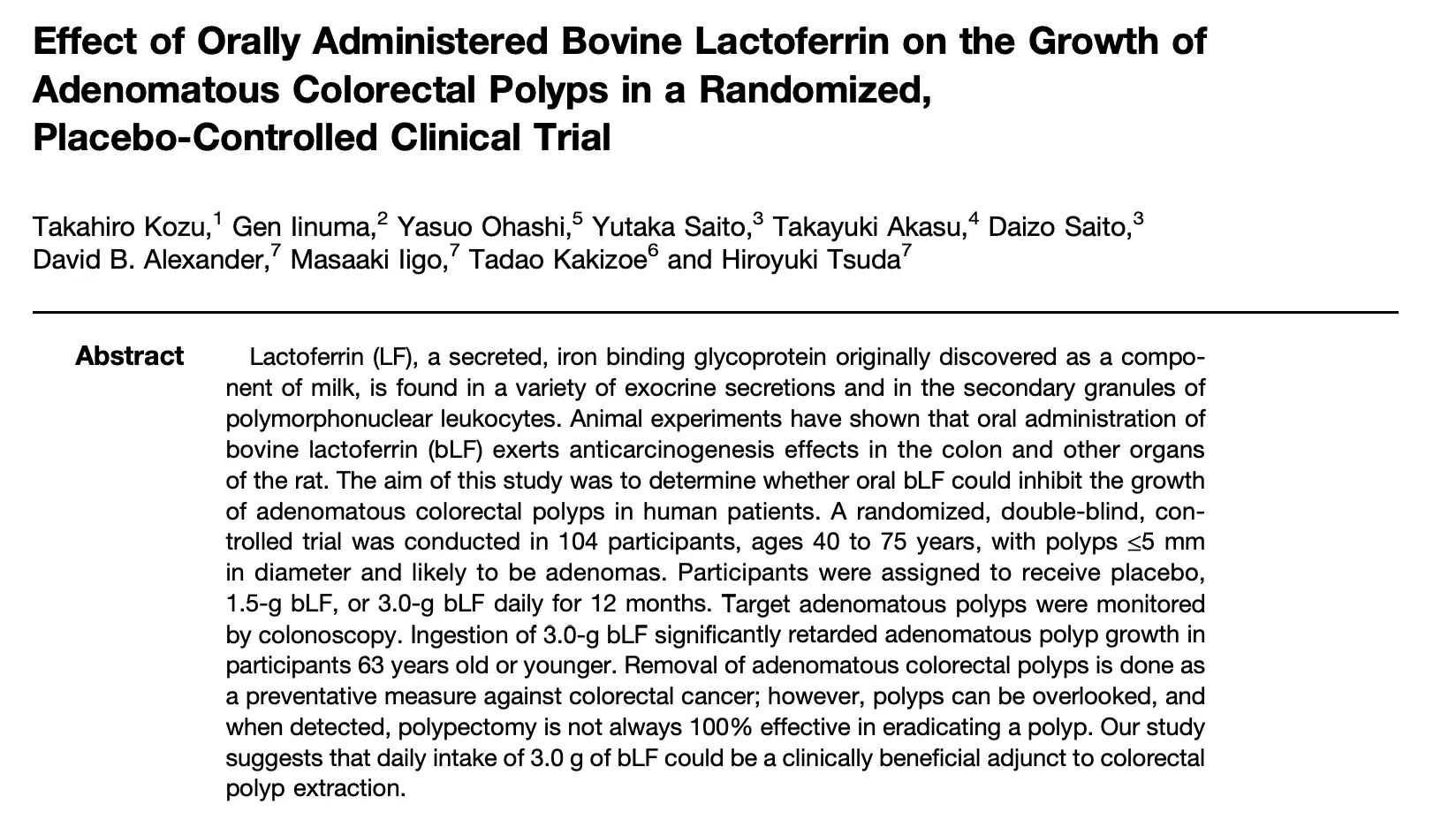 Lactoferrin stops colon cancer